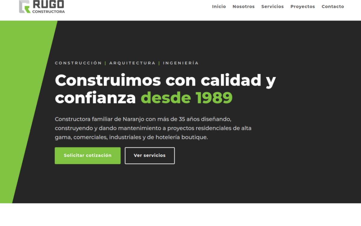 Sitio web de Constructora RUGO (rugocr.com) hecho por Infotech