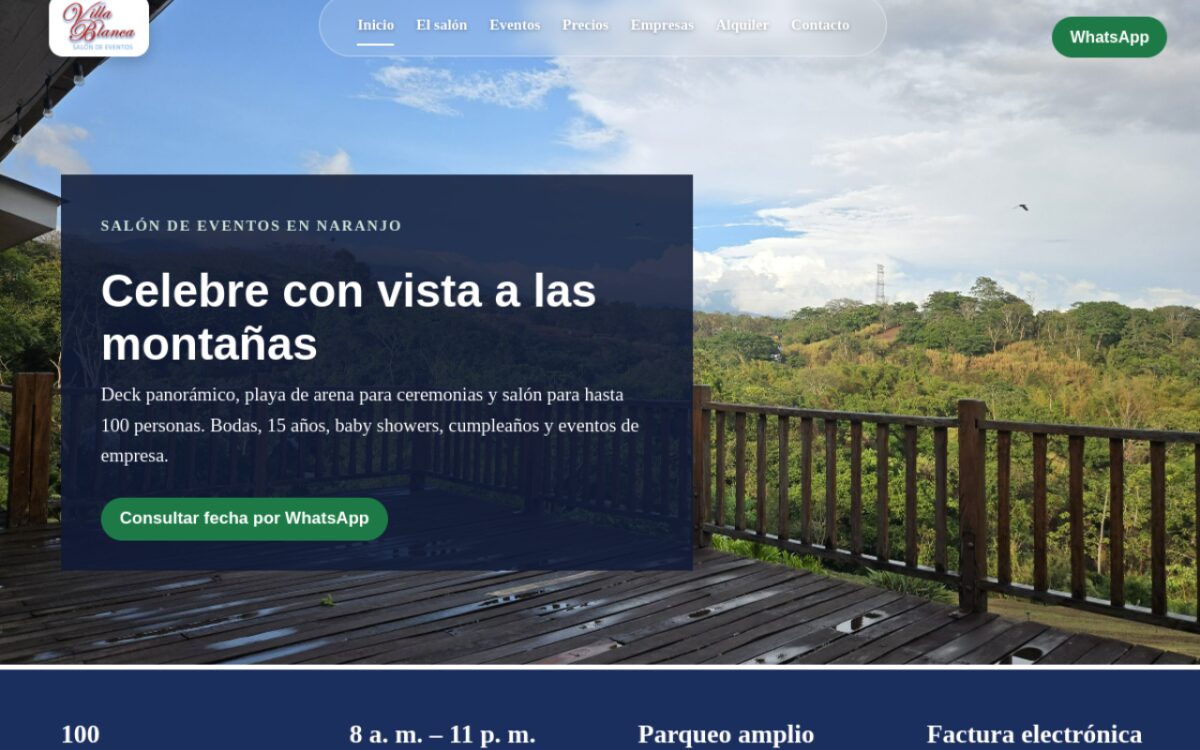 Sitio web de Salón de Eventos Villa Blanca (salonvillablanca.com) hecho por Infotech